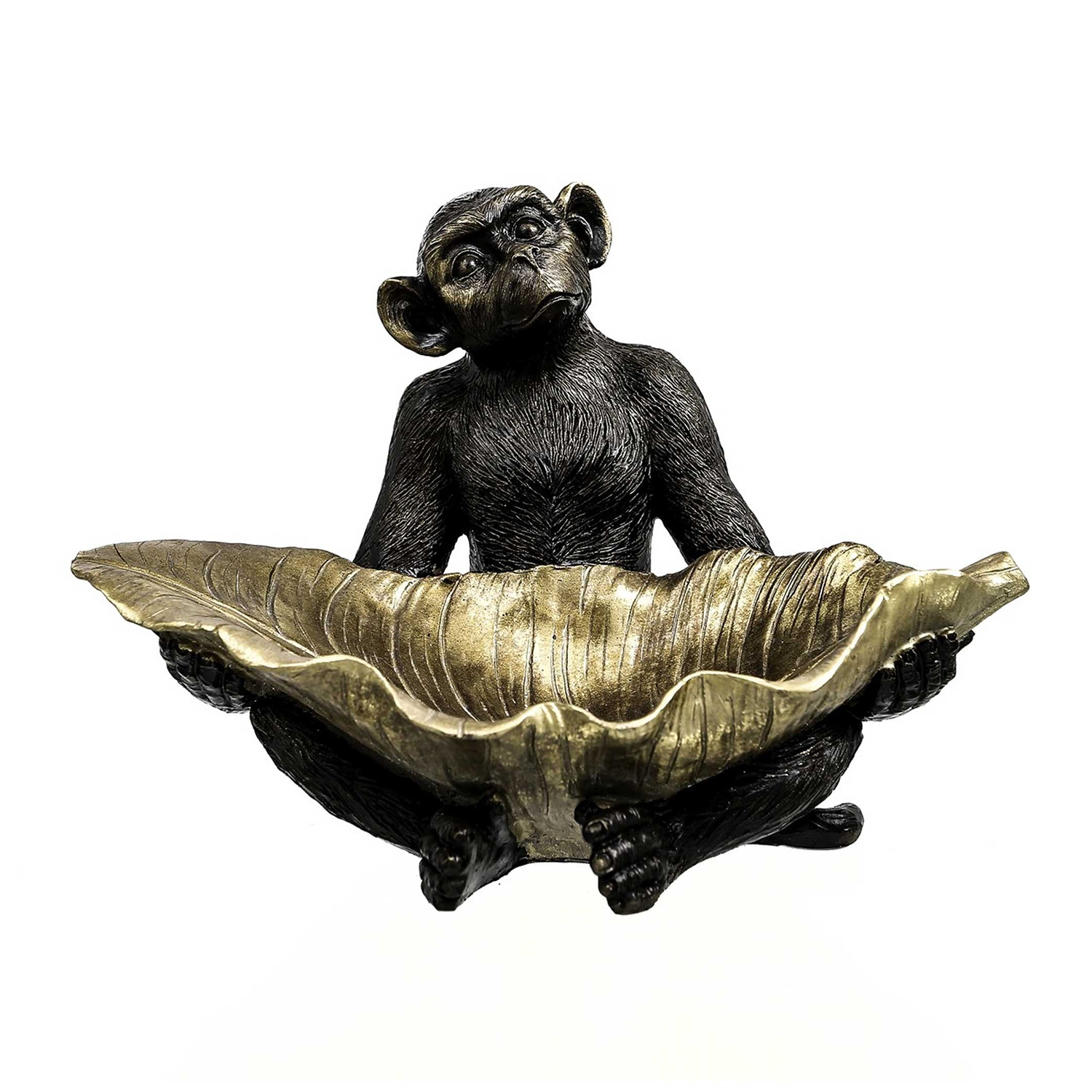 Sitting Monkey With Leaf Sculpture 