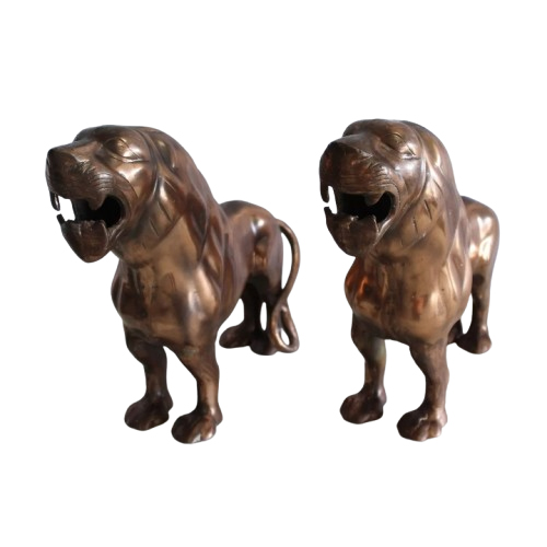 a pair of lion statues